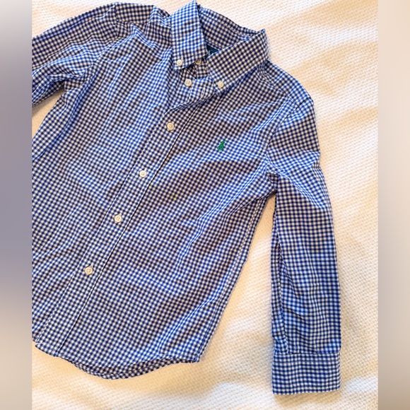 RALPH LAUREN Kids Boys Blue & White Gingham Plaid Button Down Polo Shirt - Picture 4 of 8